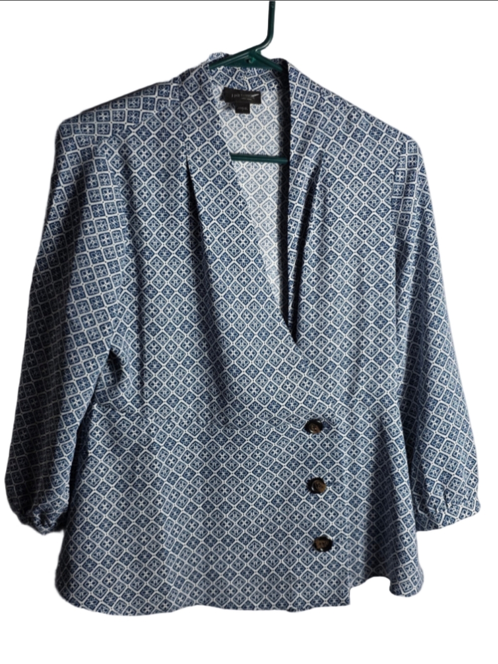 Women's J.Jill Blue & White Geometric Print Blazer Jacket, S boho-chic office